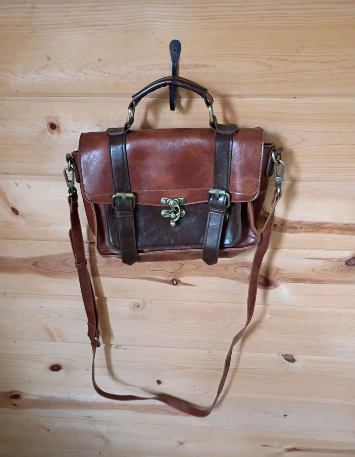 Ecosusi Brown Satchel Top Handle Bag Buckle Accent Detachable Strap