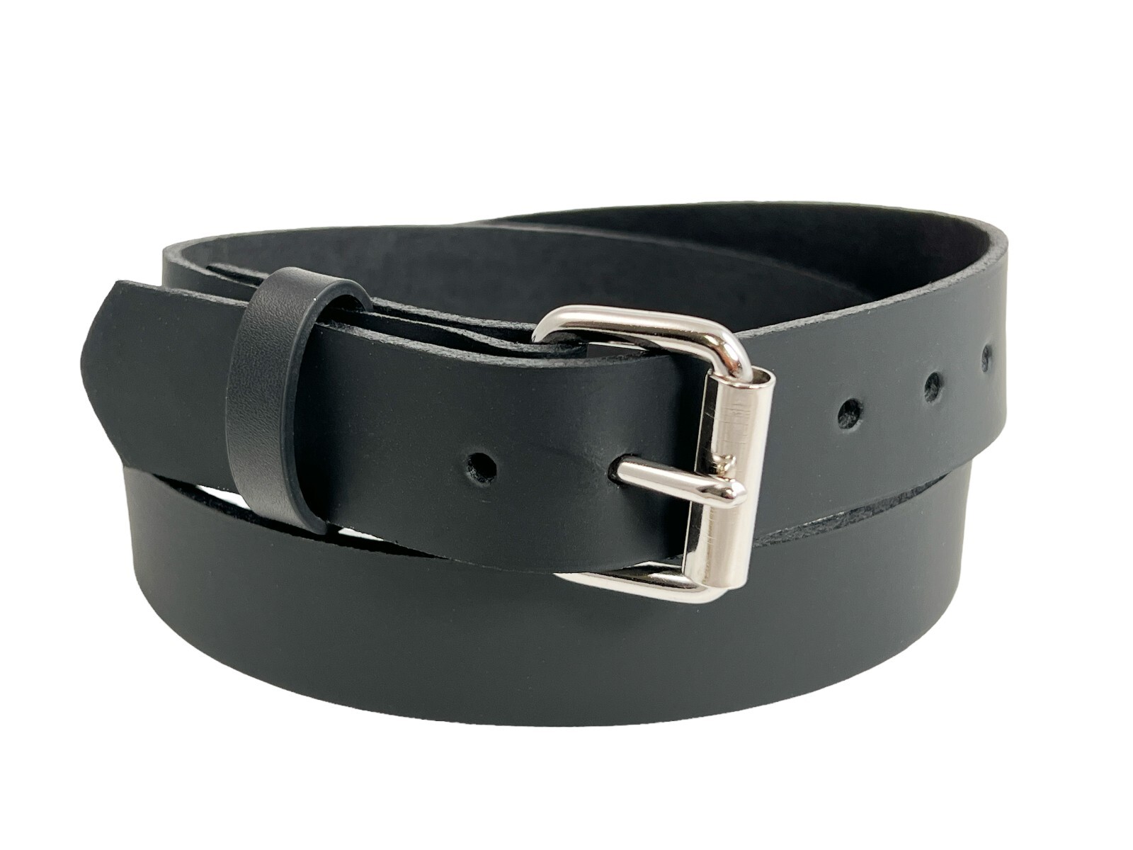 Snap on Genuine Leather Belt Black 1.25″ Wide One Piece Leather Roller Buckle MC