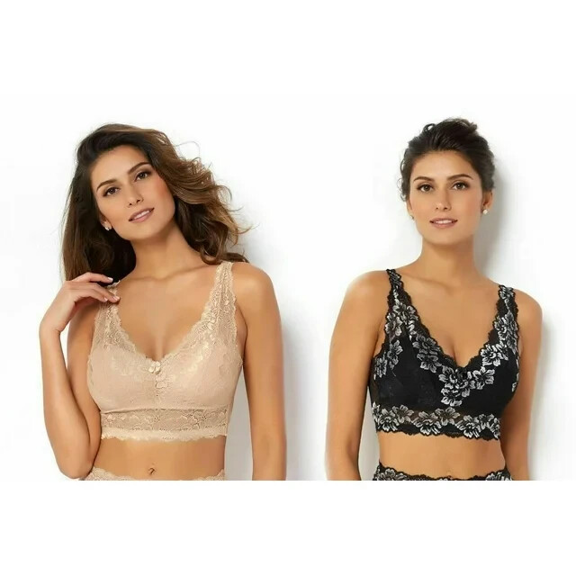 Rhonda Shear 2-pack Lace Bra with Removable Pads Black/Nude 539-606 ,Size 1X