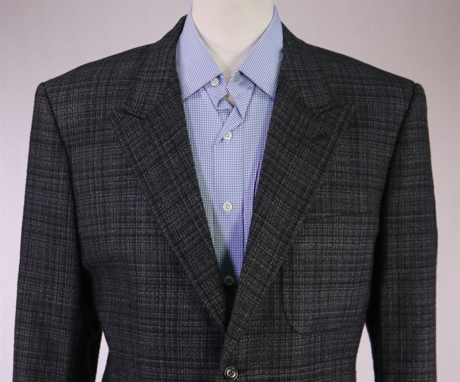 Nat Nast Gray Black Plaid Peak Lapel Patch Pocket Wool Blazer Jacket 42R