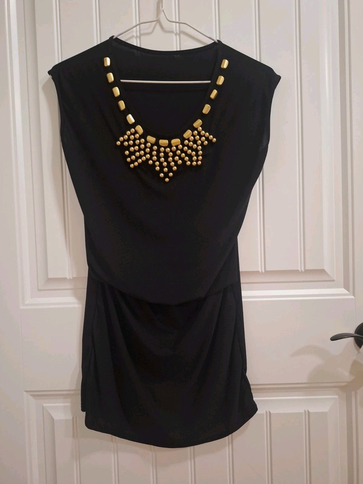 Black Blouse With Gold Beaned Necklace
