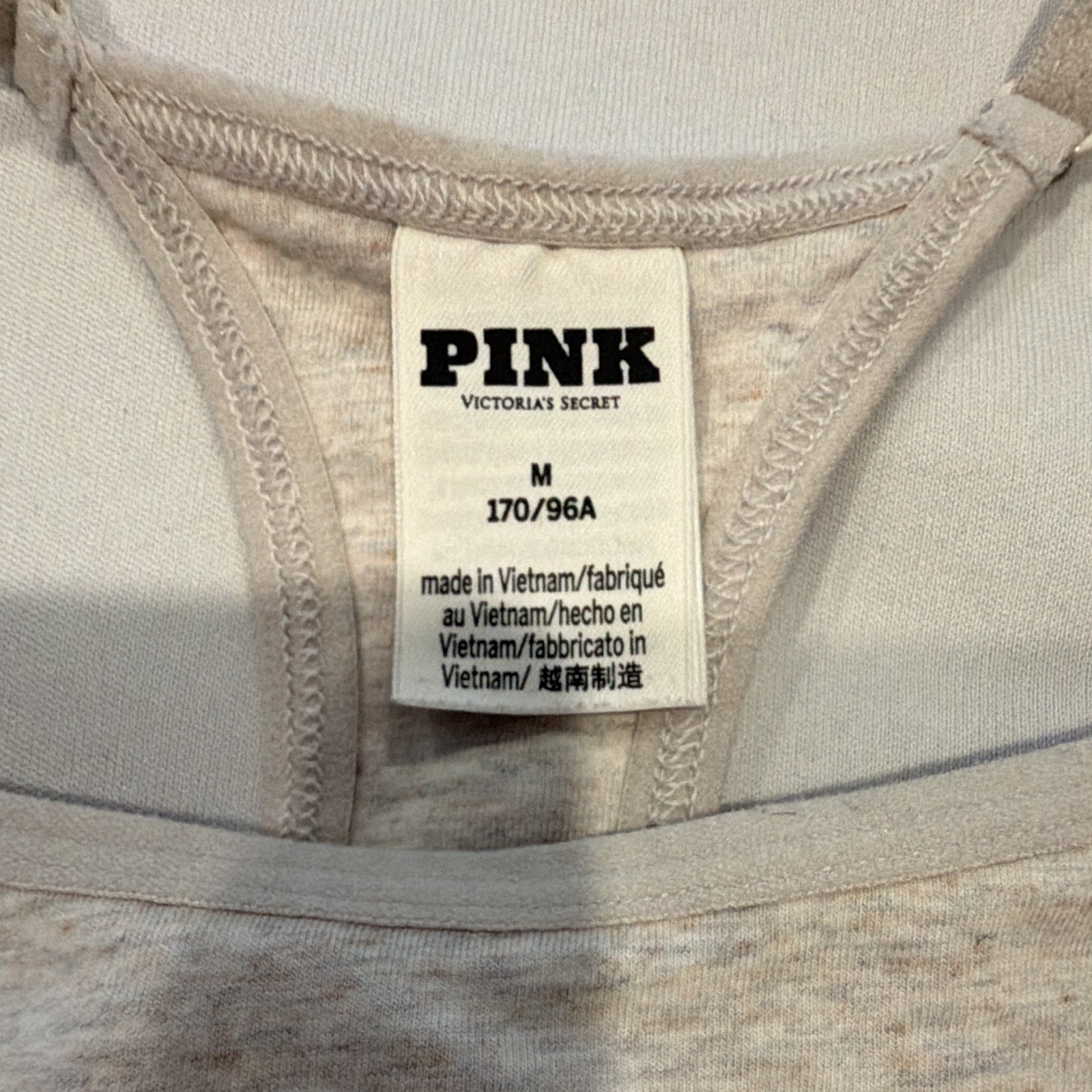 PINK Beige Logo Knit Racerback Tank Top Scoop Neck Sleeveless Women’s Size M