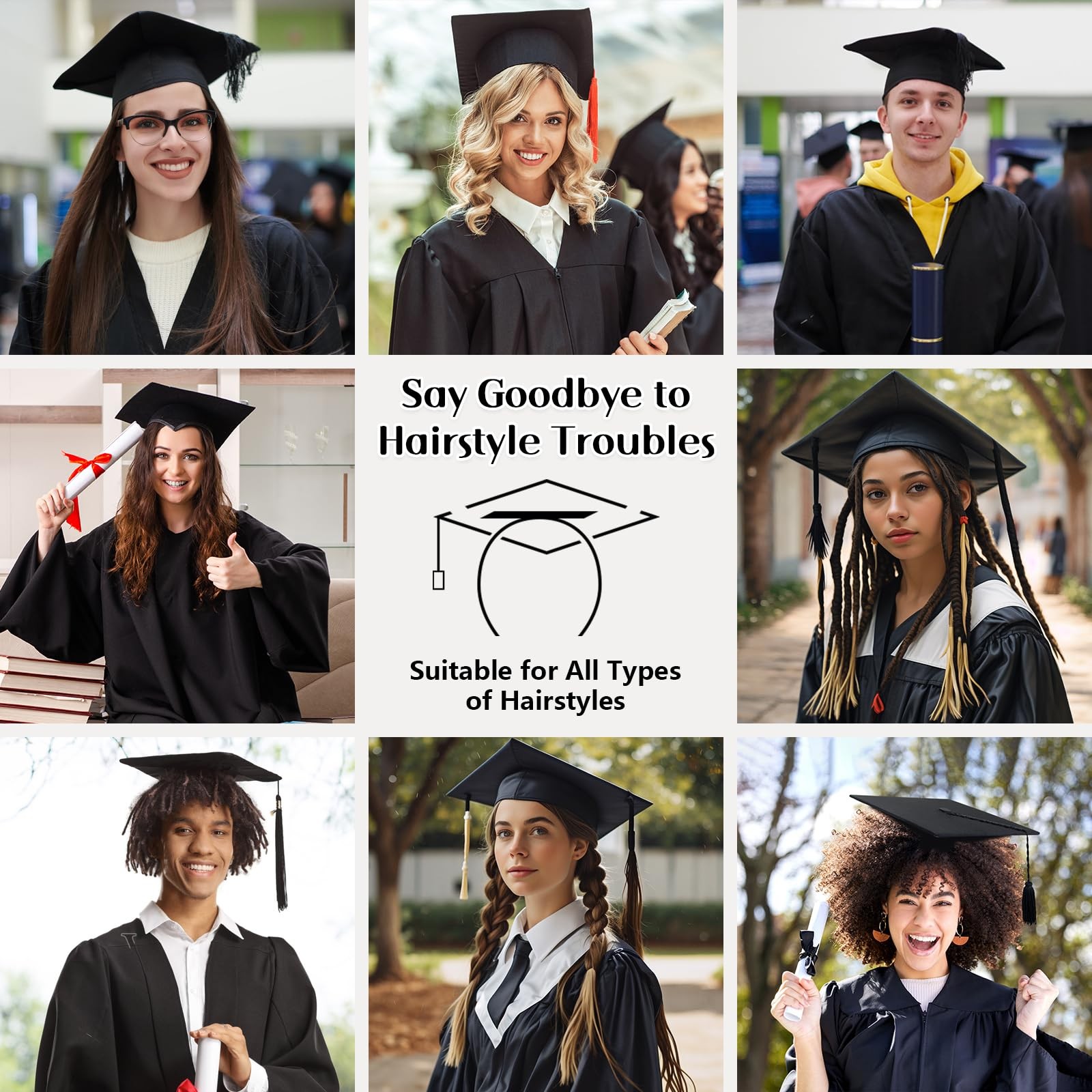 Phoncoo 1 Pack Graduation Cap Headband, 1 Count (Pack of 1), Black-1pcs