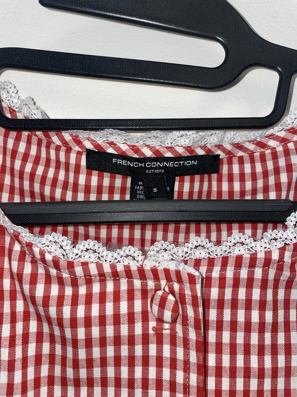 French Connection Red/White Gingham Cotton Lace Tie-Back Tank Top S