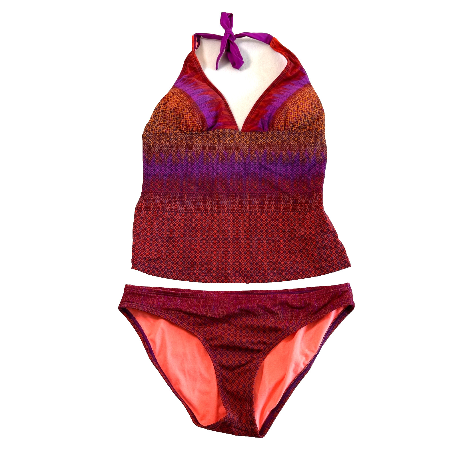 Athleta Rio Vista Banded Halter Tankini Swimsuit Saffron Red Sz S Swim Paddle