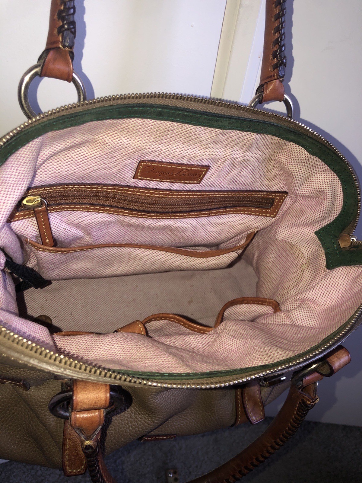 Dooney & Bourke Suede Florentine Leather Large Domed Buckle Braided Bag Purse