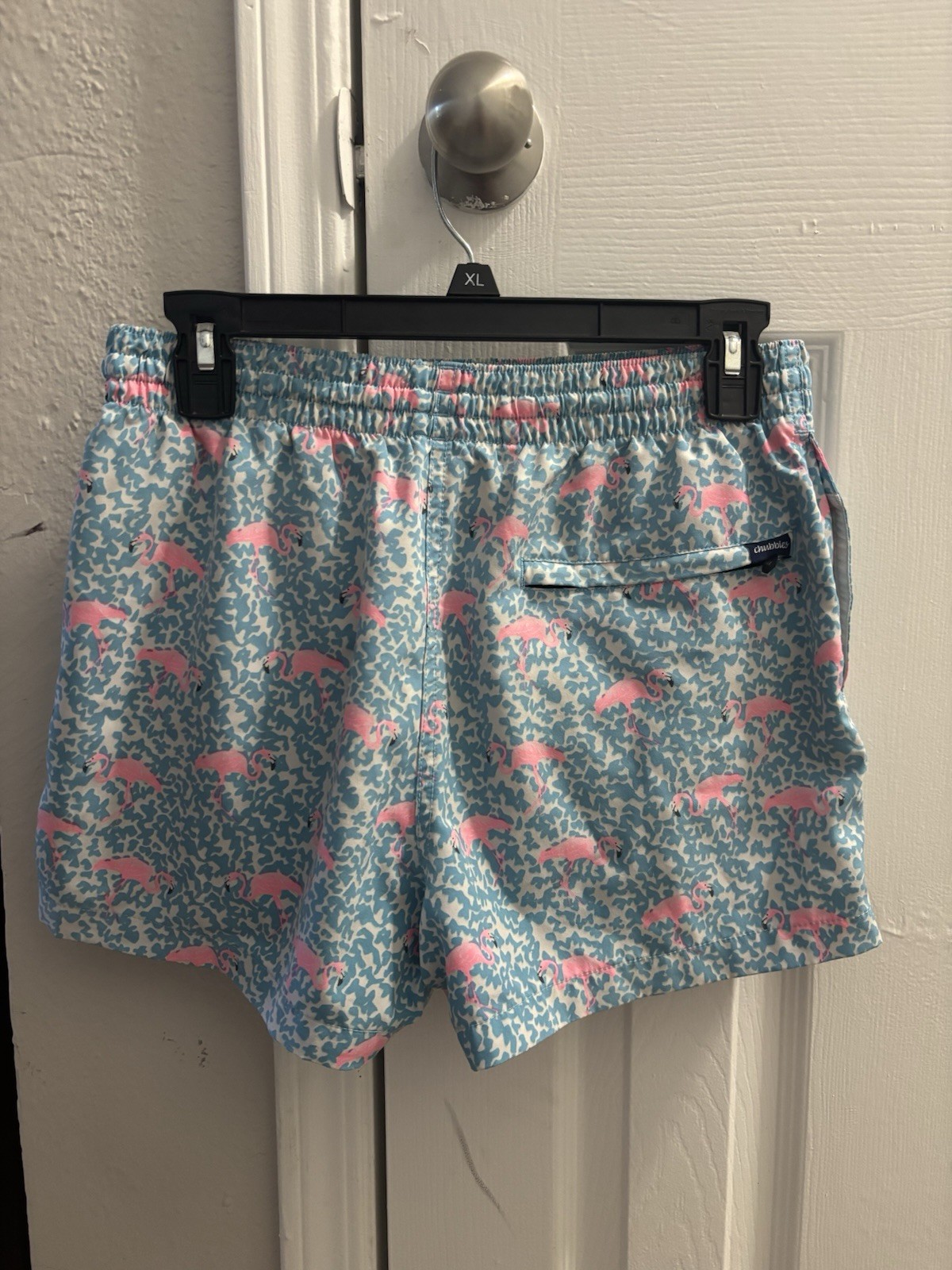 Chubbies Men’s Flamingo Swim Trunks Blue/Pink M 4″ Inseam Drawstring Waist
