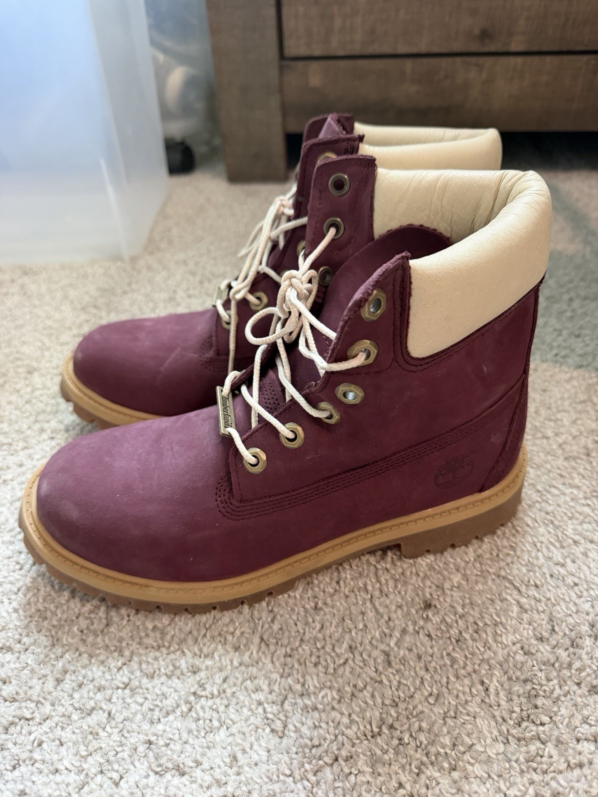 Timberland 6-Inch Boot Kids Leather Lace-Up Ankle Burgundy 6.5 M A1QJW