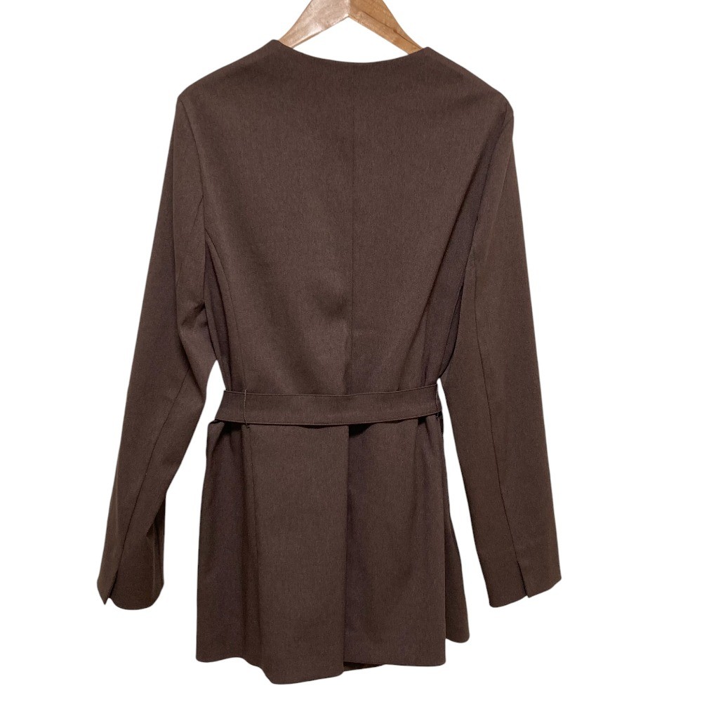 LAUTREAMONT Stretch Belted Collarless Jacket, Size 40, Brown Women USED