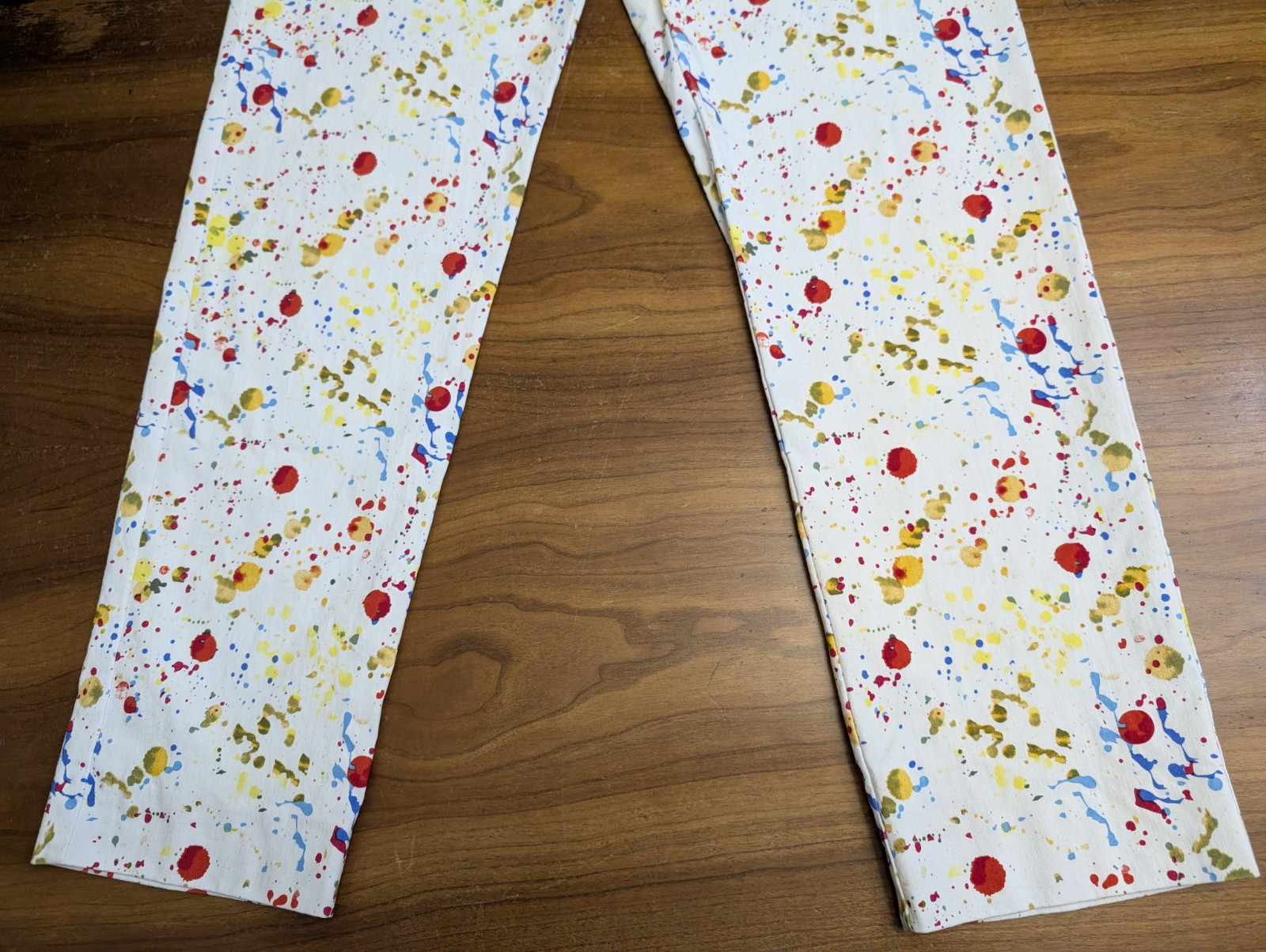 KRAZY LARRY Multi Color Rainbow Paint Splat Pull On Straight Leg Pants 12 MINT