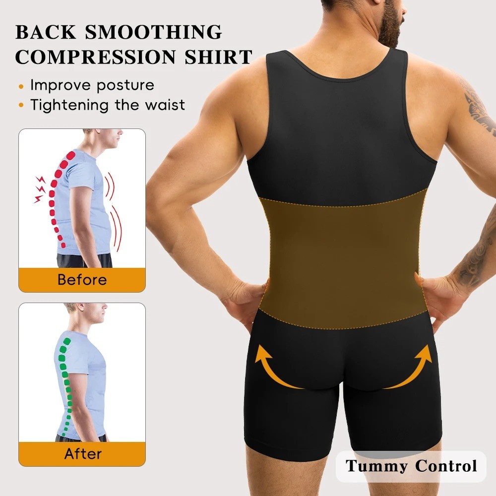 Men Bodysuit Compression Full Body Shaper Underwear Open Crotch Tummy Control US
