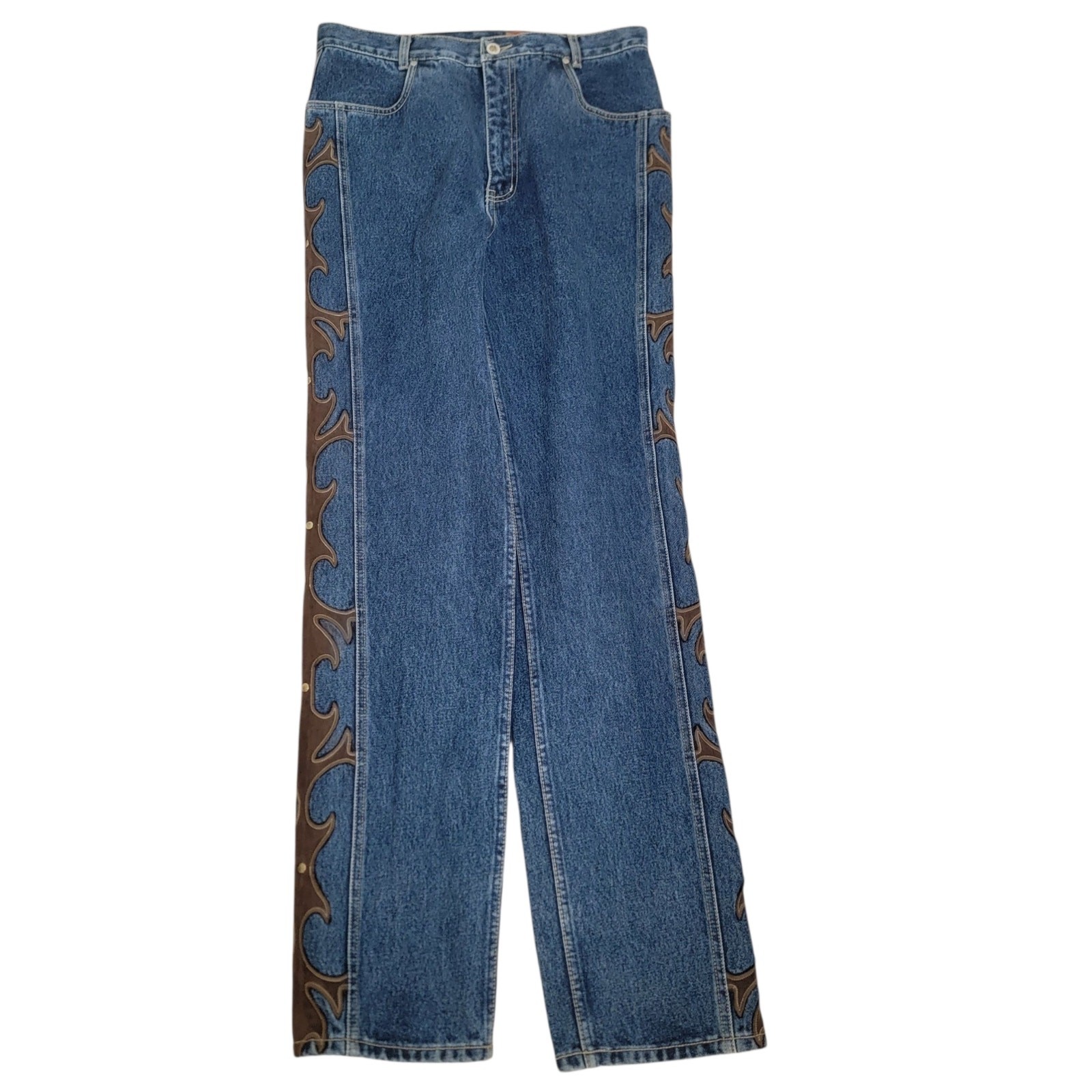 Vintage Lawman Jeans 32×33 Blue Western Leather Studded Pant Women Denim Tall
