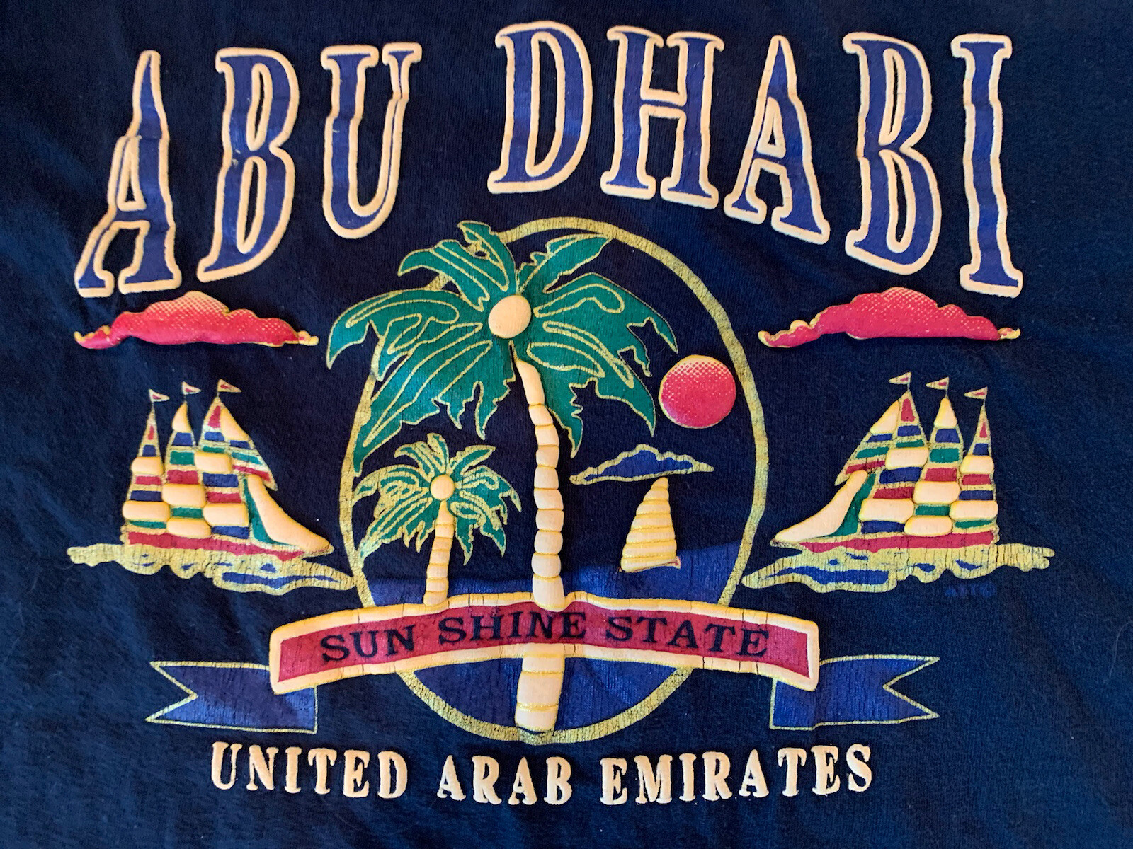 Vtg Dubai United Arab Emirates Navy Blue T-Shirt Puff Print Souvenir Sz M