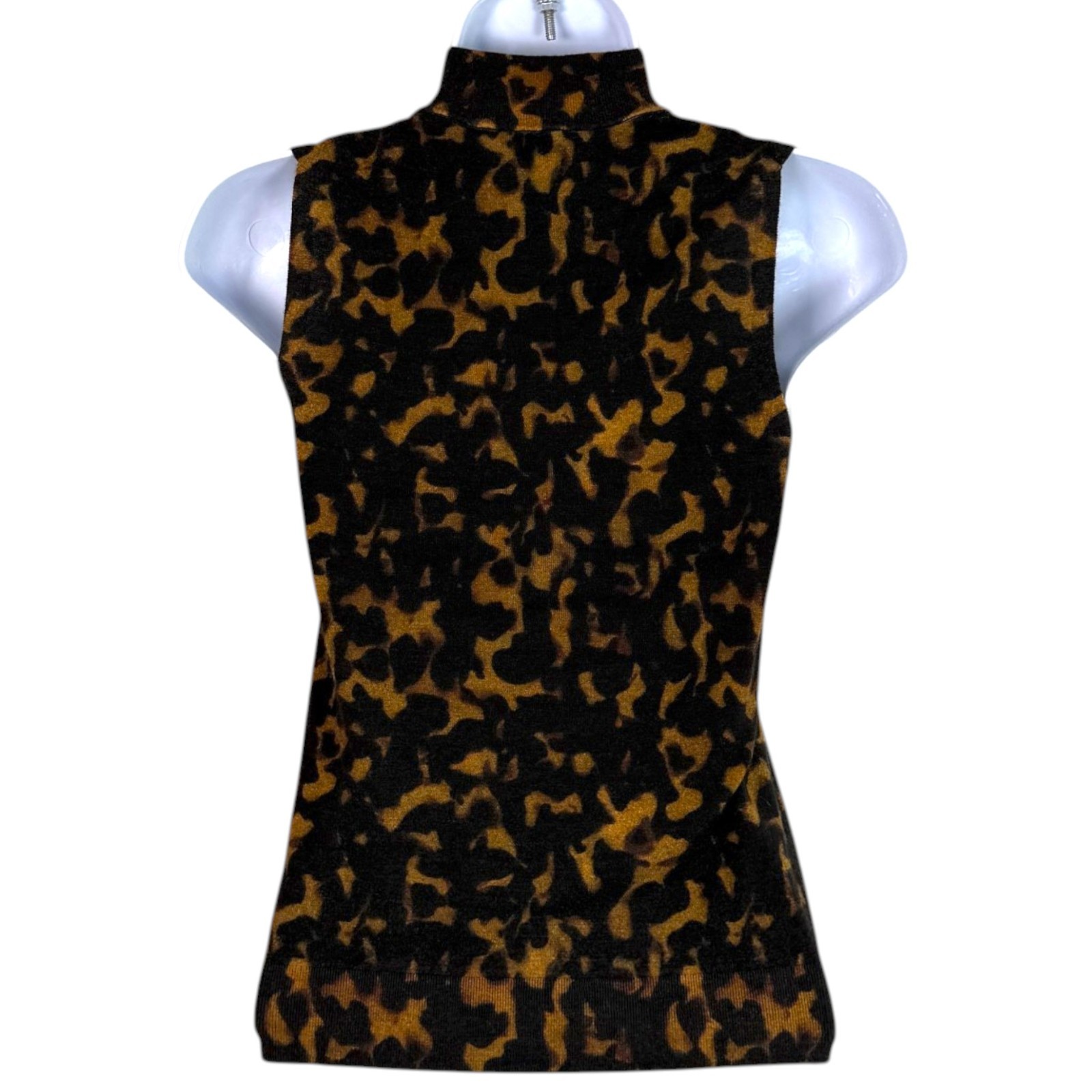 Theory Tortoise Shell Print Merino Wool Sleeveless Mock Neck Top Sz S Old Money