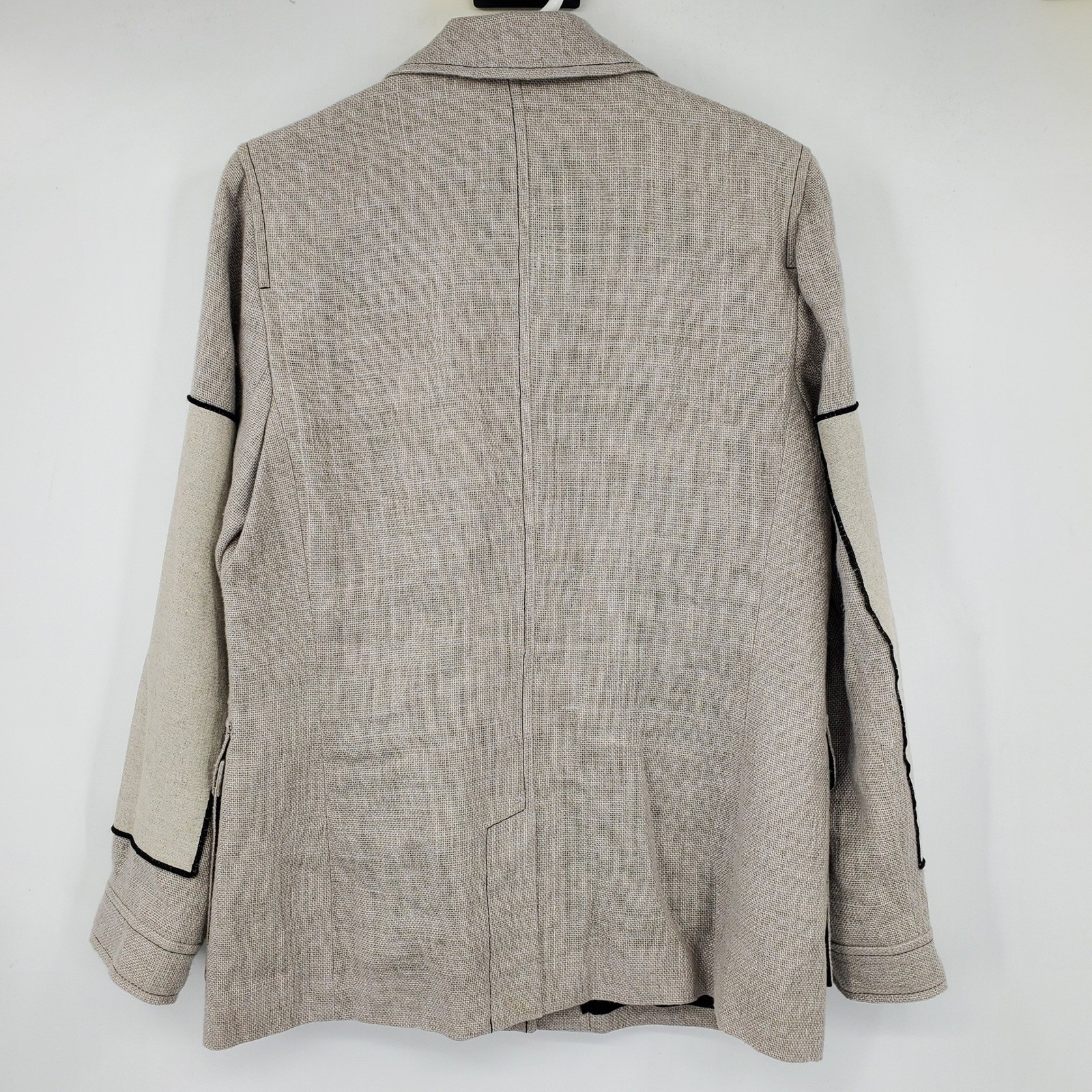 Harve Benard 100% Linen Safari Jacket Tan Contrast Sleeve Utility Blazer Size 10