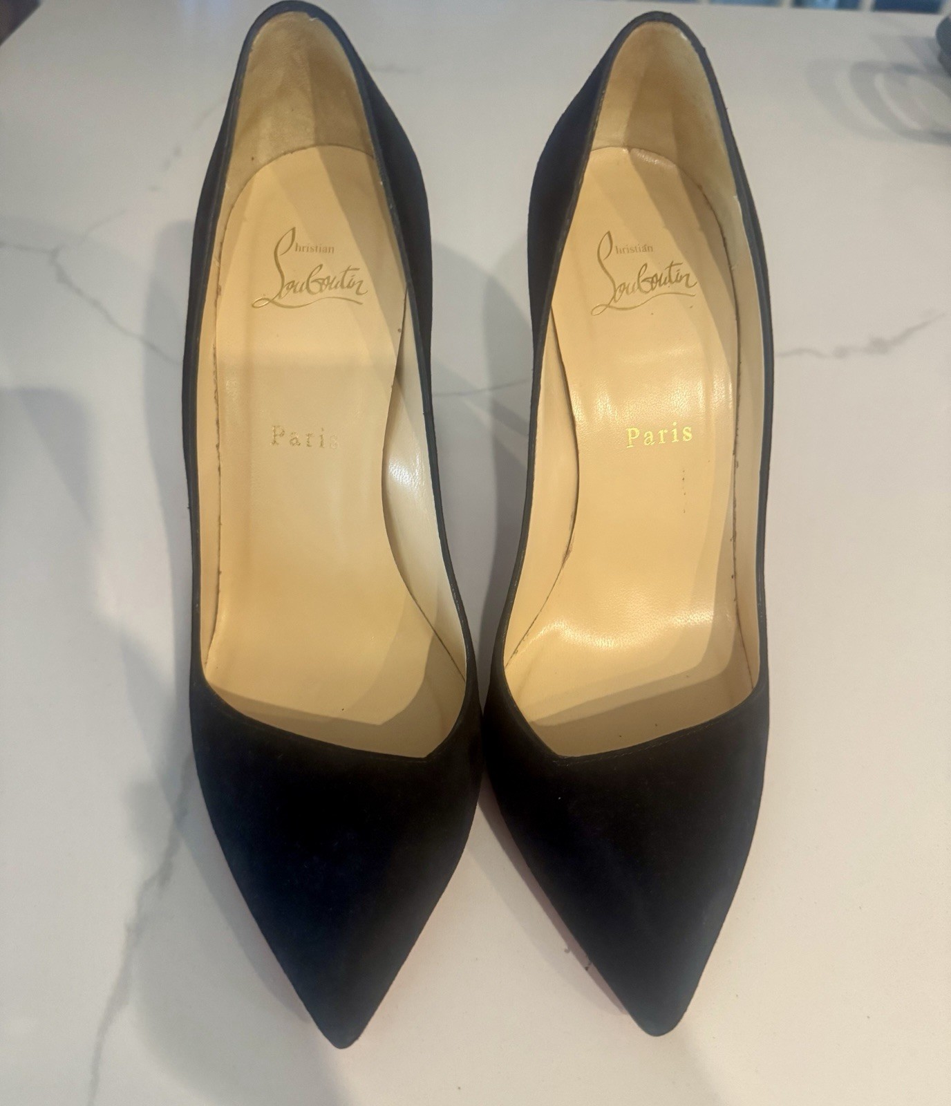 Christian Louboutin Black Suede Pointed Toe Stiletto Pumps US 9 Red Sole