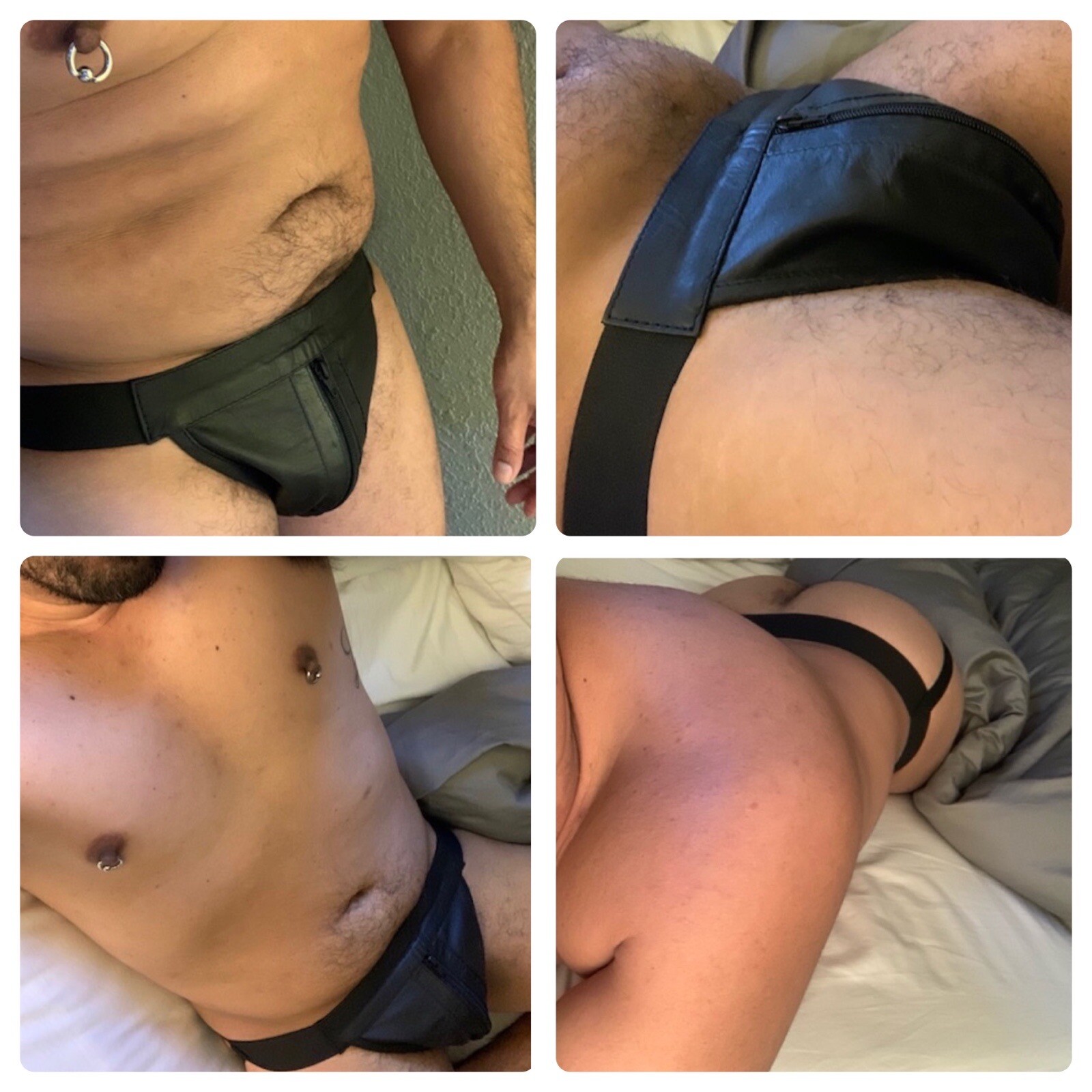 NEW Jockstrap Real Leather Men NEW Underwear Front Zipper Black Jock S M L XL