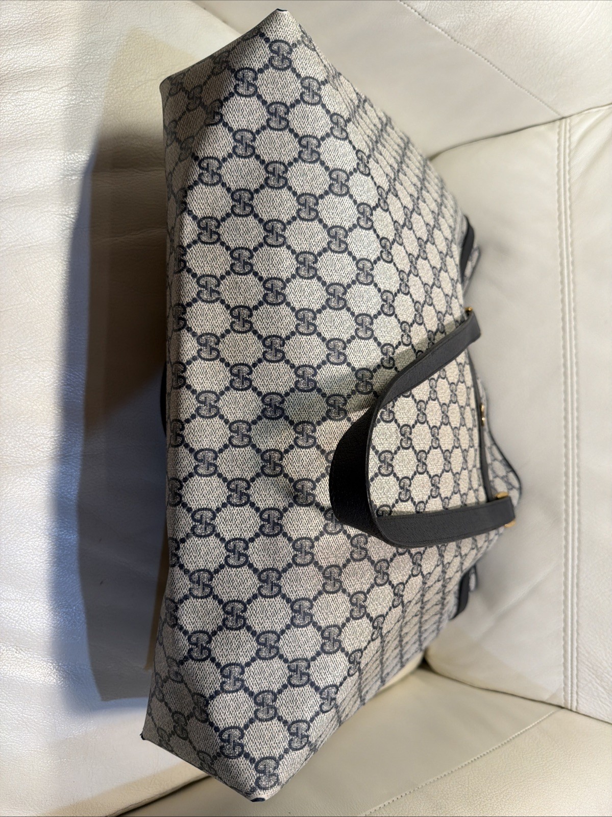 Gucci Tote Shoulder Bag Coated Canvas Gray Navy GG Pattern Accessories Collectio