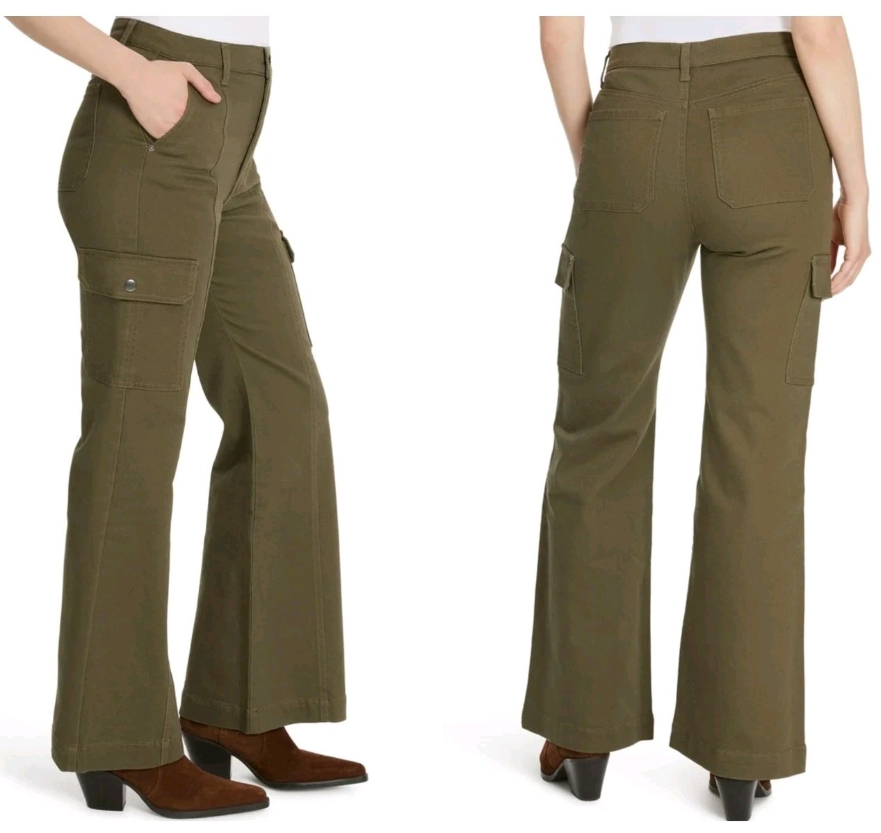 Gloria Vanderbilt Cargo Pants 4 Wide Leg High Rise Olive Green