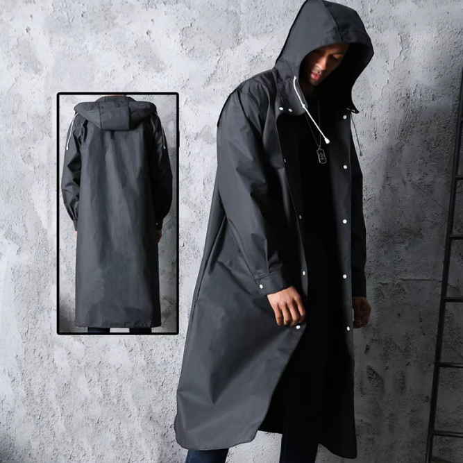 Men/Women Black Waterproof Raincoat Rain Coat Trench Poncho Rainwear Jacket
