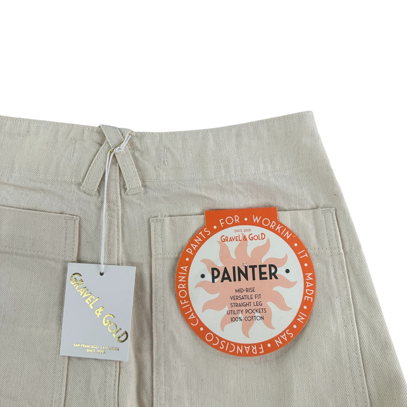 Gravel & Gold Painter Pants Size 27 Mid Rise Utility Straight Leg Beige USA NWT