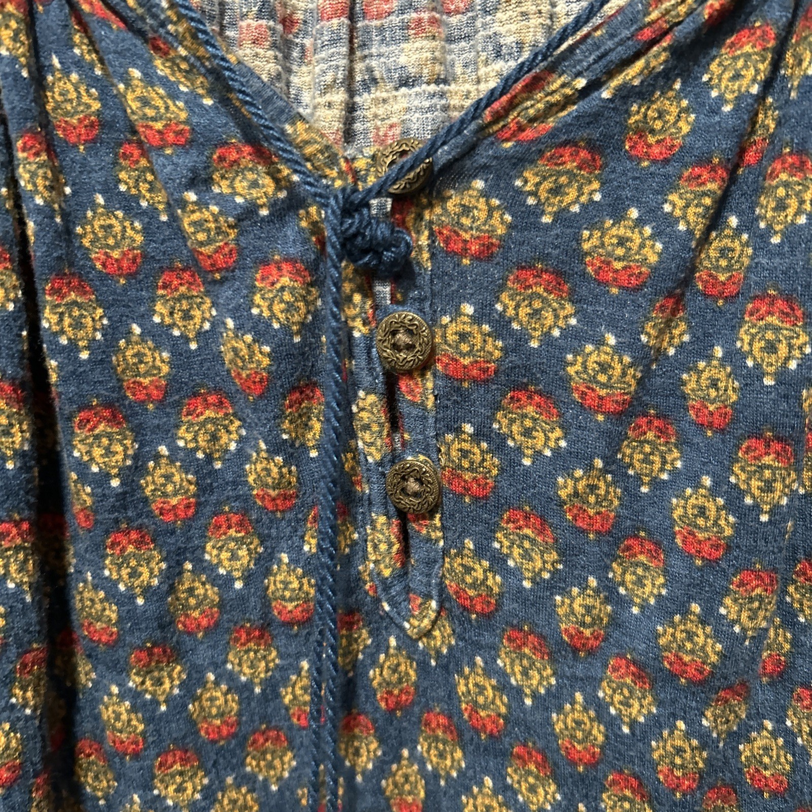 Y2K Faded Glory Womens Blue 3/4 Sleeve Boho Ruffle Top/Shirt Sz Large
