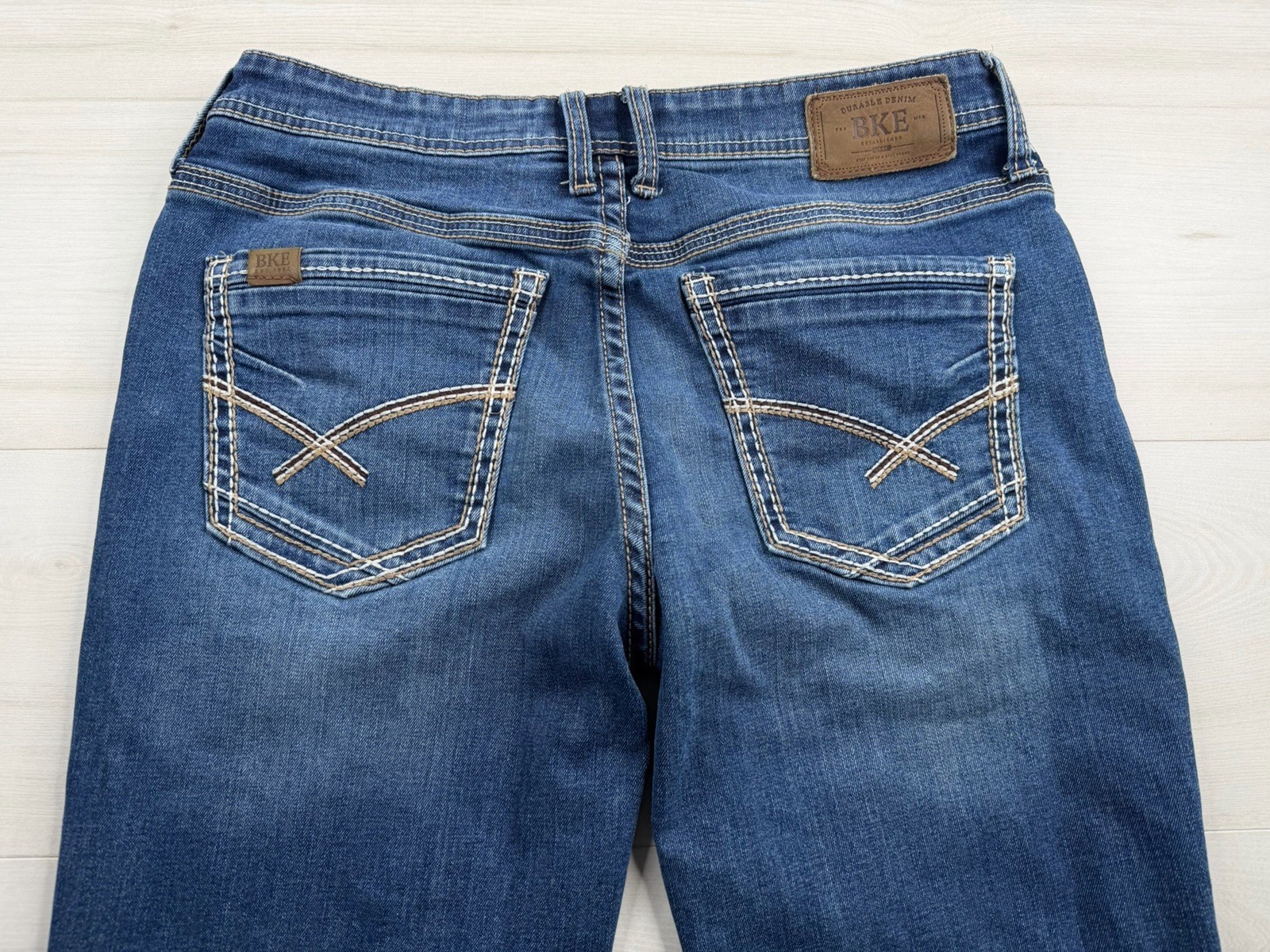 Buckle BKE Jake Straight Jeans Dark Wash Stretch Whiskered Denim Mens 33×34