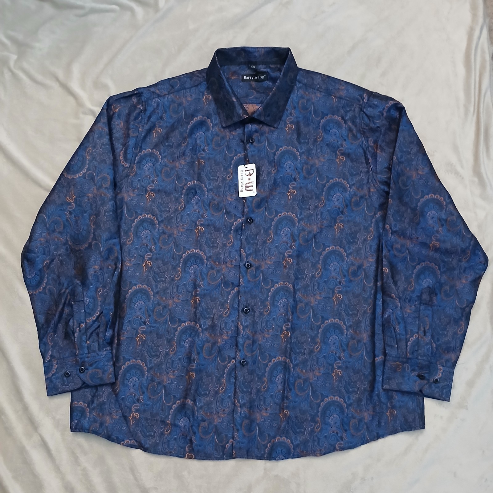 Barry Wang Dress Shirt Mens Size 2XL Paisley Flower Woven Silk Regular Fit New