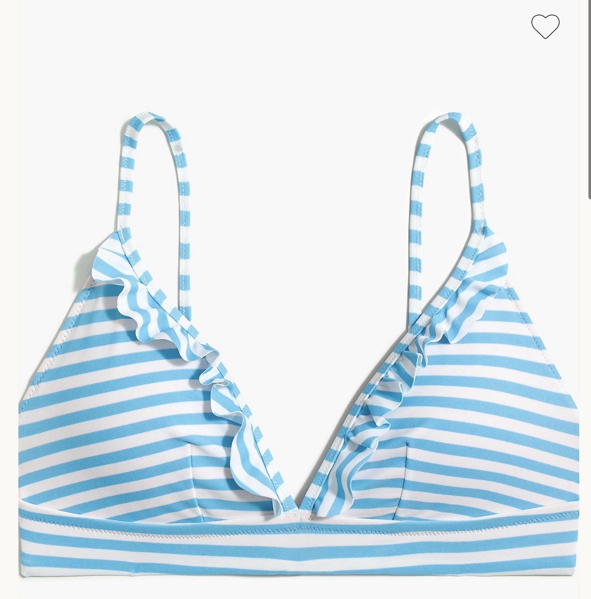 J.CREW Blue/White Striped Ruffle Triangle Bikini Top, Adjustable Straps M D