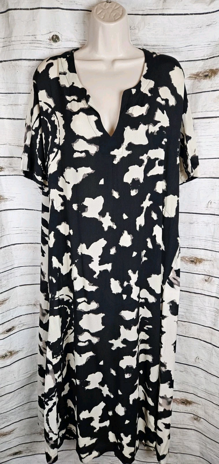 Alembika Black Abstract Floral Dress 2 Medium Midi Viscose Lagenlook