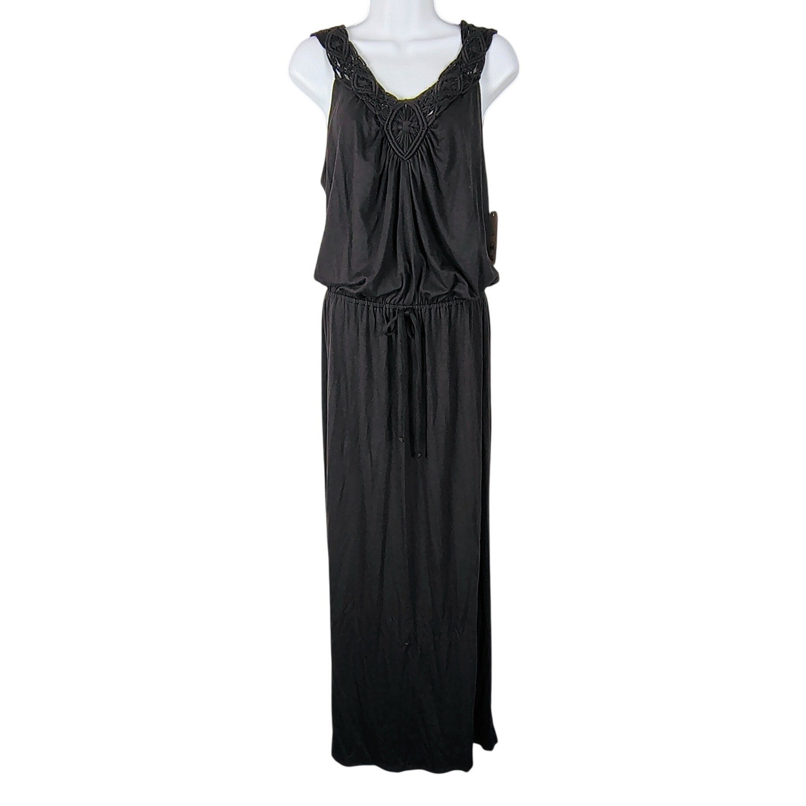 vintage Faded Glory Black Crochet Maxi Dress Plus 1X 16W Black Soot grunge goth