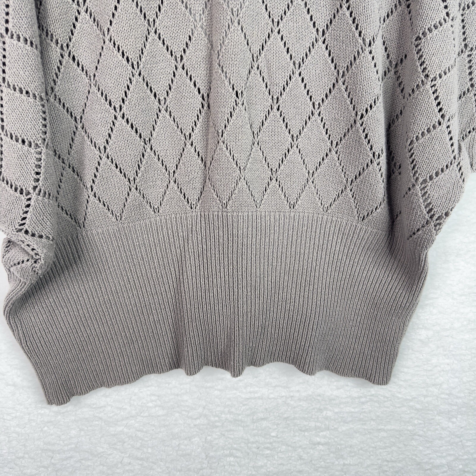 ELLE Gray Open Knit Cardigan Argyle Dolman Oversized Boho Cozy Sweater XL