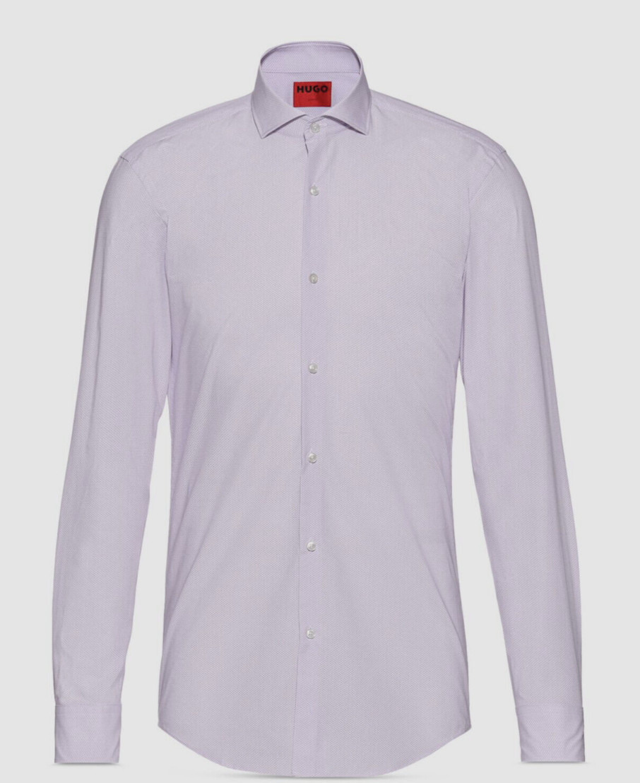 Hugo Boss Men Slim Paste Purple Kason Micro Print Dress Shirt 17 – 43 New