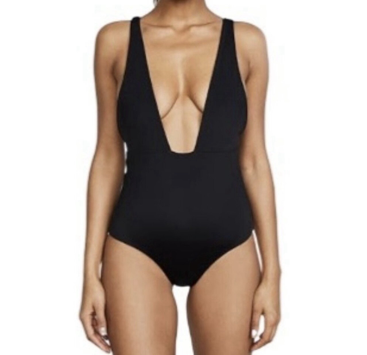 Mara Hoffman Standard Audrey Deep V One Piece Swimsuit Size XL Black