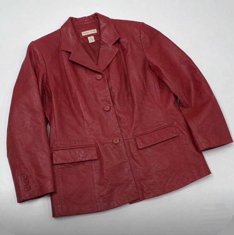 Preston & York Women’s Red Genuine Lamb Skin Leather Blazer Size L