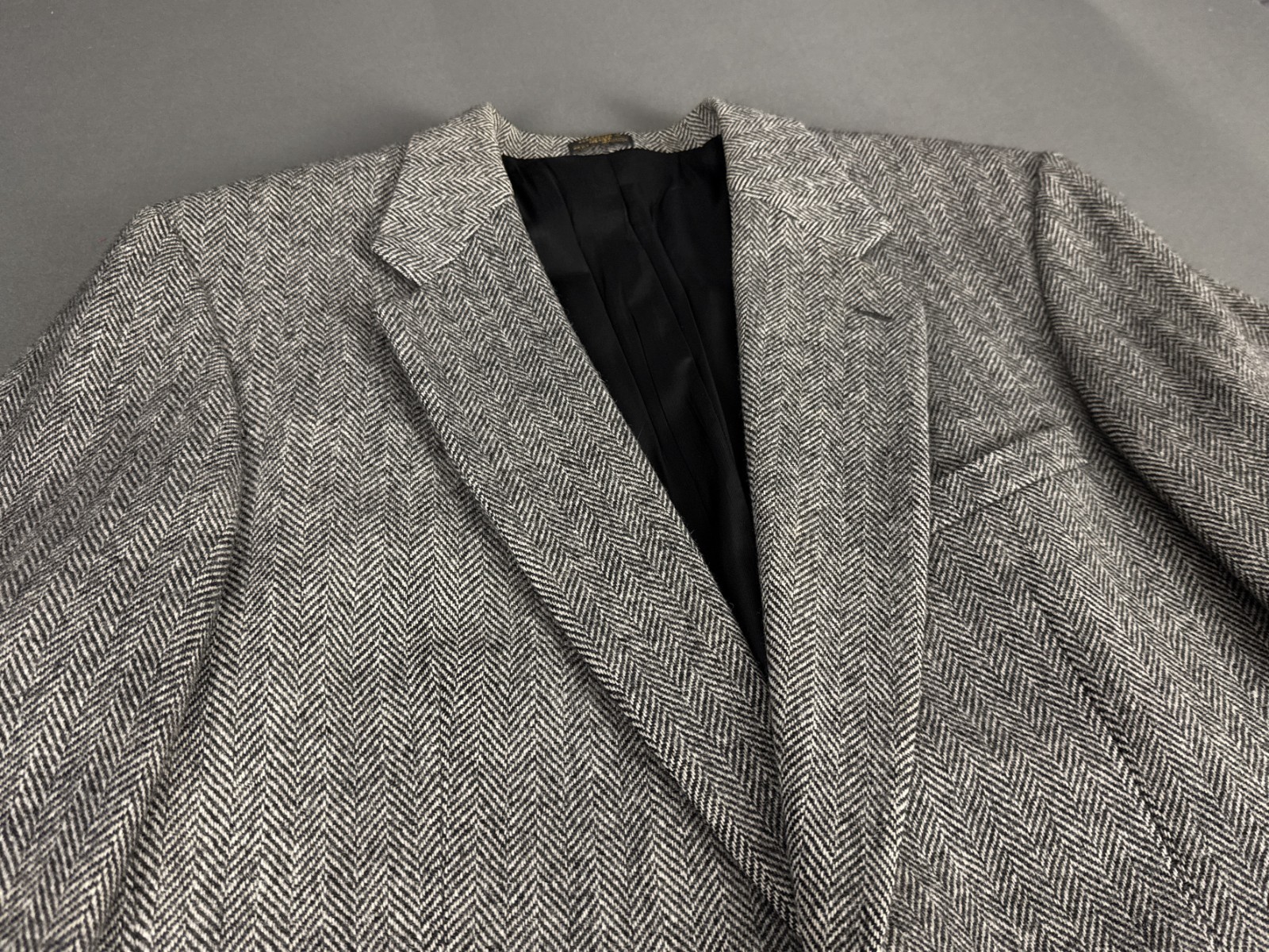 Deansgate Herringbone Blazer 46L Grey Wool Jacket Smart Vintage Tailoring