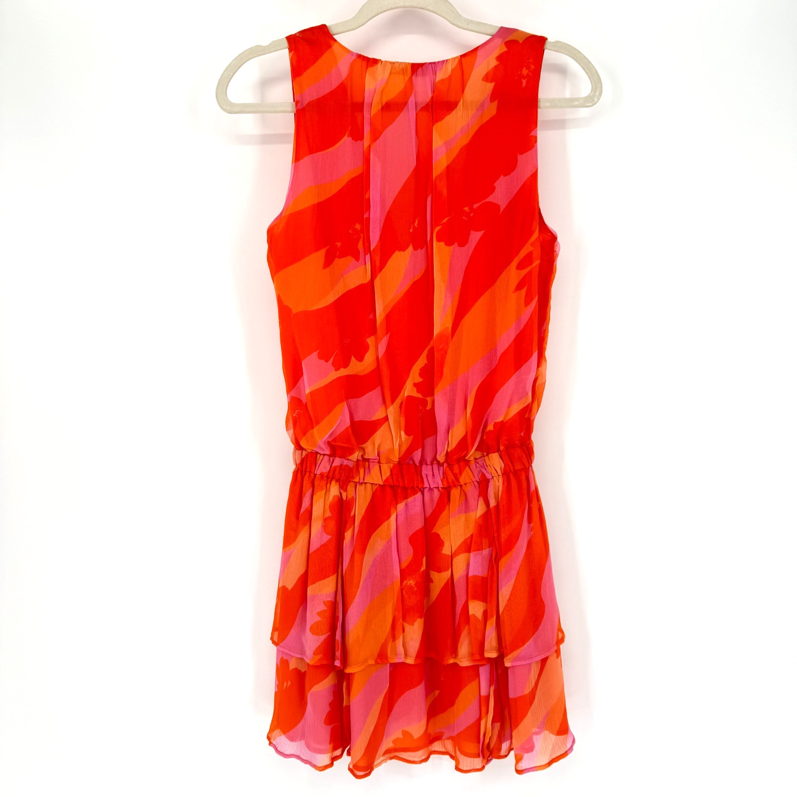 Ramy Brook Baldwin Mini Dress XS Orange Pink Floral Ruffle Wrap Resort