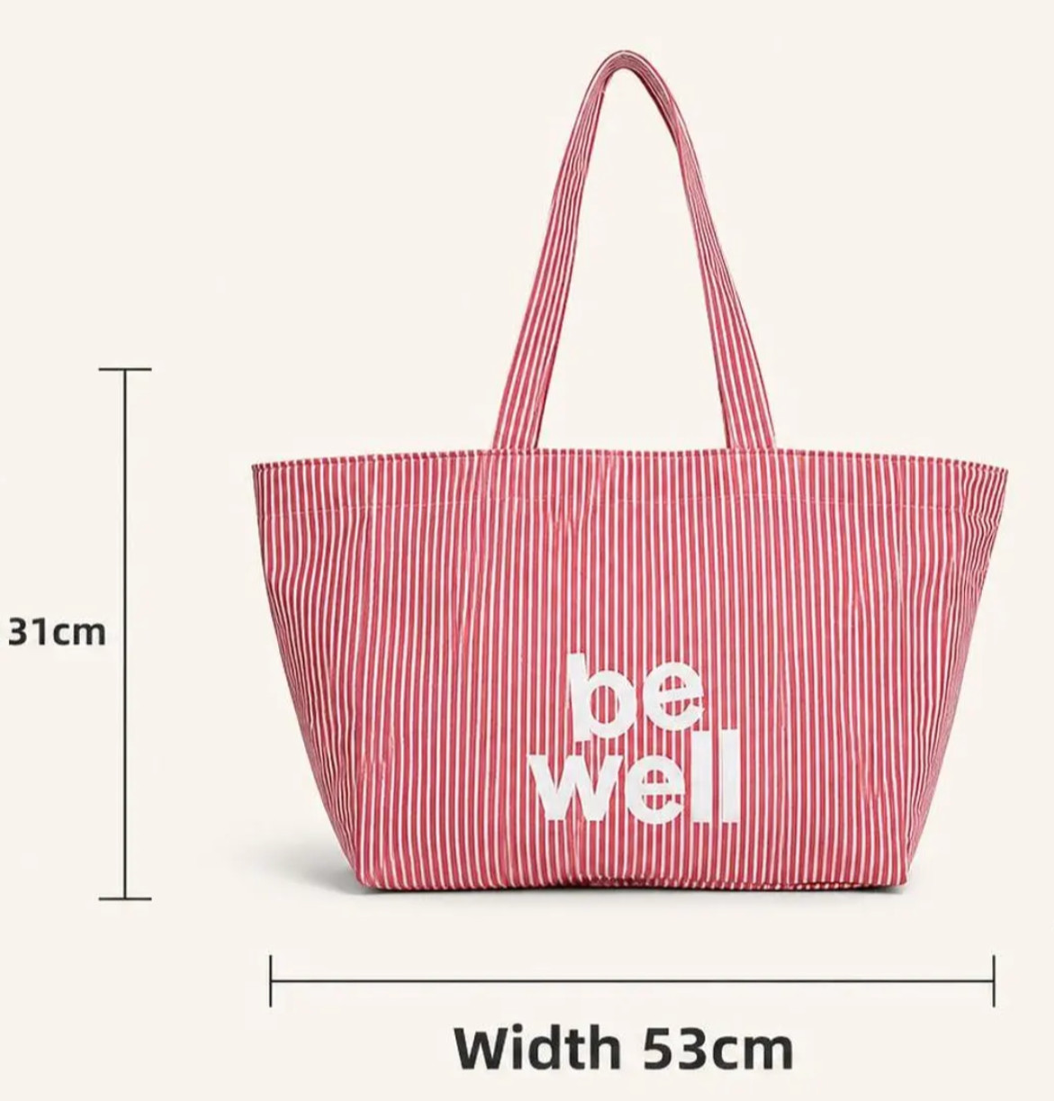 Large Blue Canvas Tote Bag Women Shoulder Bag Striped Travel Beach Shopper Purse