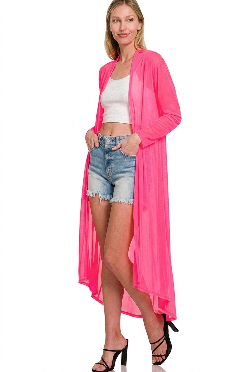 Zenana Mesh Open Front Cardigan – Fuchsia – Large