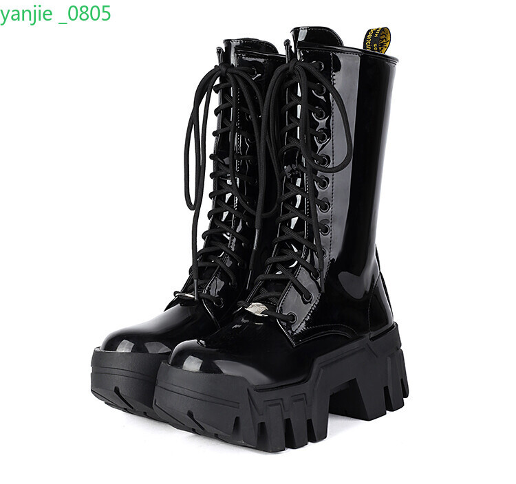 Gothic Women’s Faux Leather Platform Mid Calf Boots Lace Up Shoes Zip Block Heel