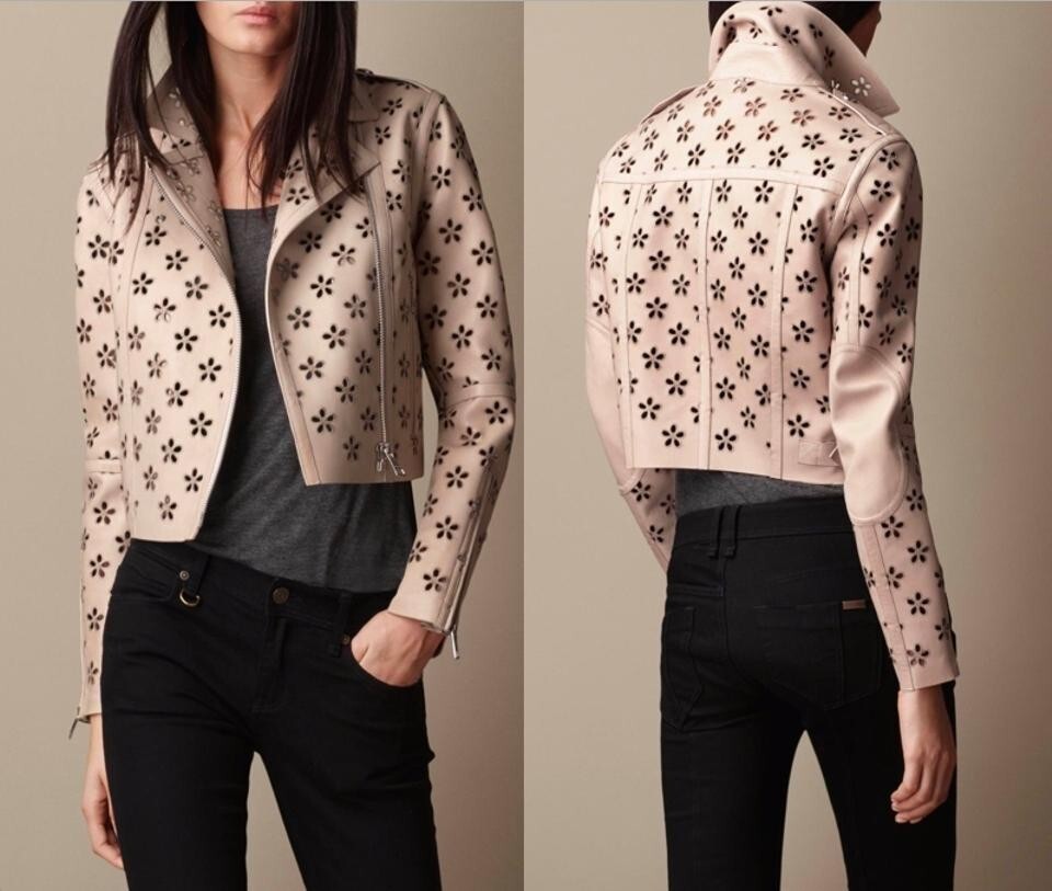 $6250 STUNNING NWT BURBERRY MOTO LAMBSKIN LEATHER LASER CUT JACKET COAT 6 S NEW!