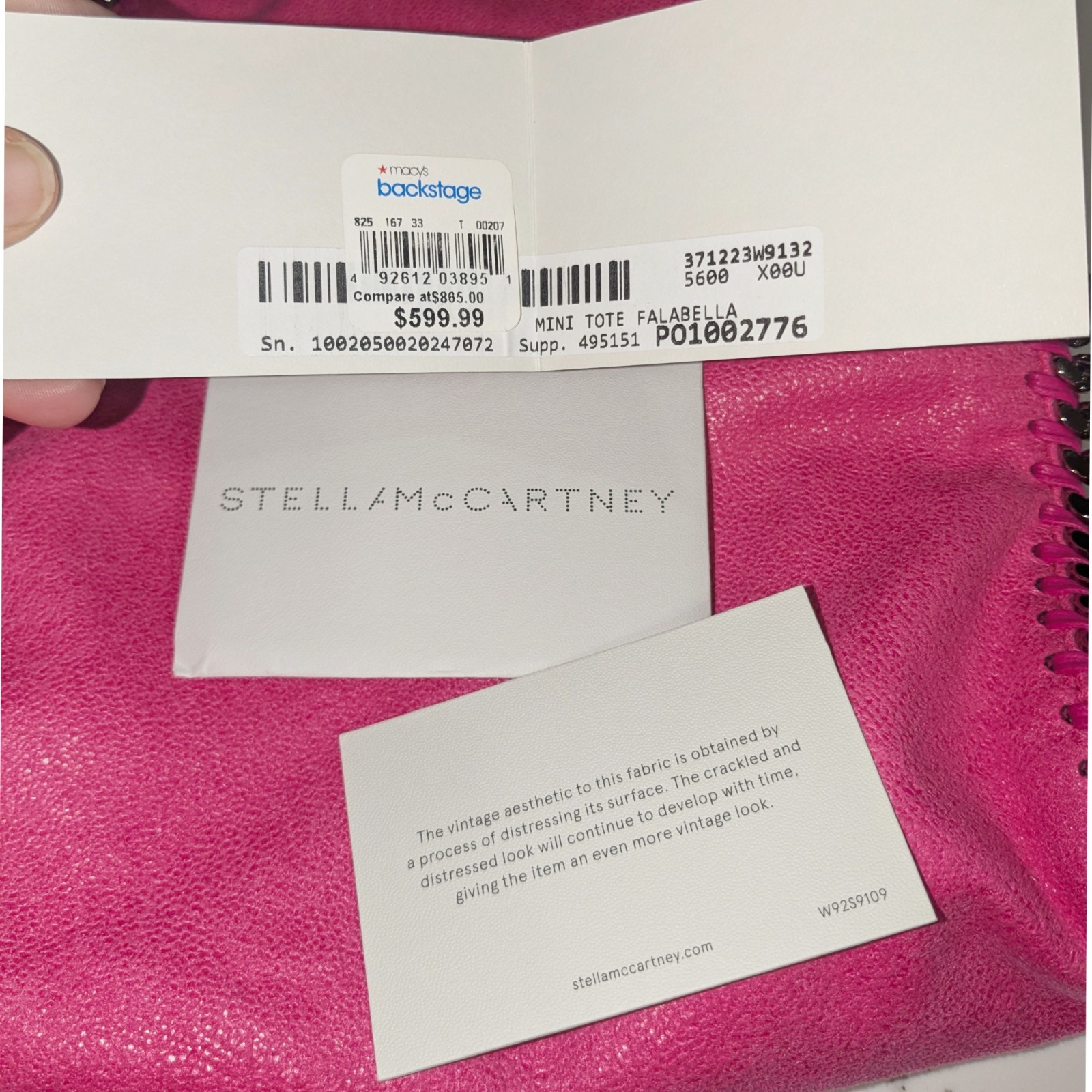 Stella McCartney Falabella Mini Tote Bag In Fuchsia Shaggy Deer Authentic NEW