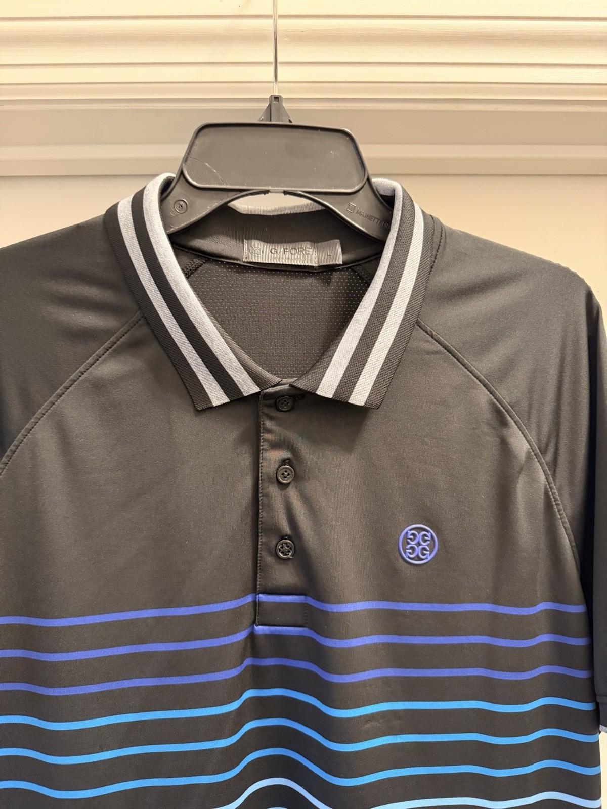 G/FORE Men Large Black Onyx Polo Shirt Golf Stretch Stripes Athletic 4 Fast Dry