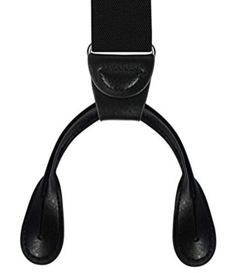 Men’s Y-Back 1.4 Inches Wide Button End Elastic Adjustable Suspenders Black