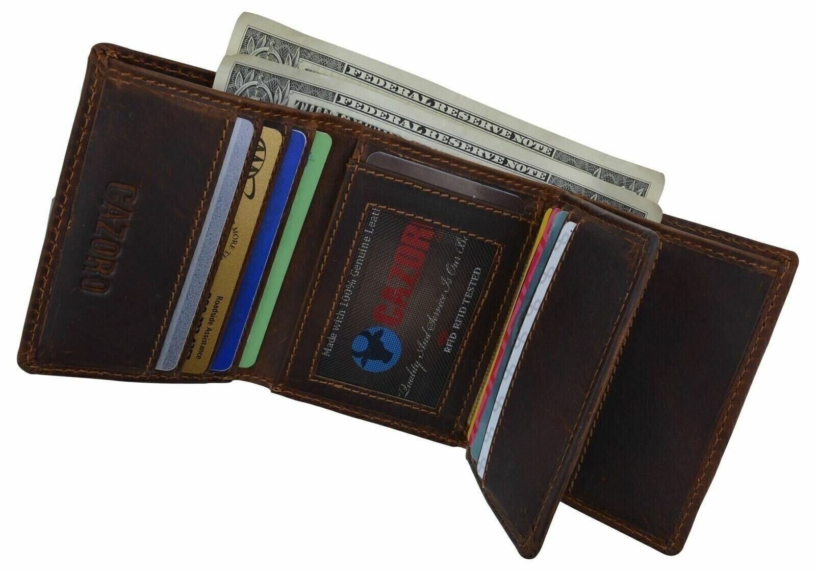 Cazoro RFID Blocking Hunter Leather Mens Wallet Trifold Credit Card ID Holder