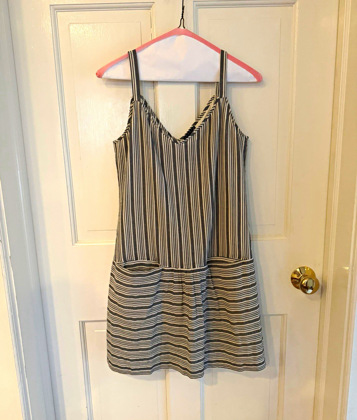 Theory Black White Striped V-Neck Strappy Sleeveless Romper 4 Cotton Lined