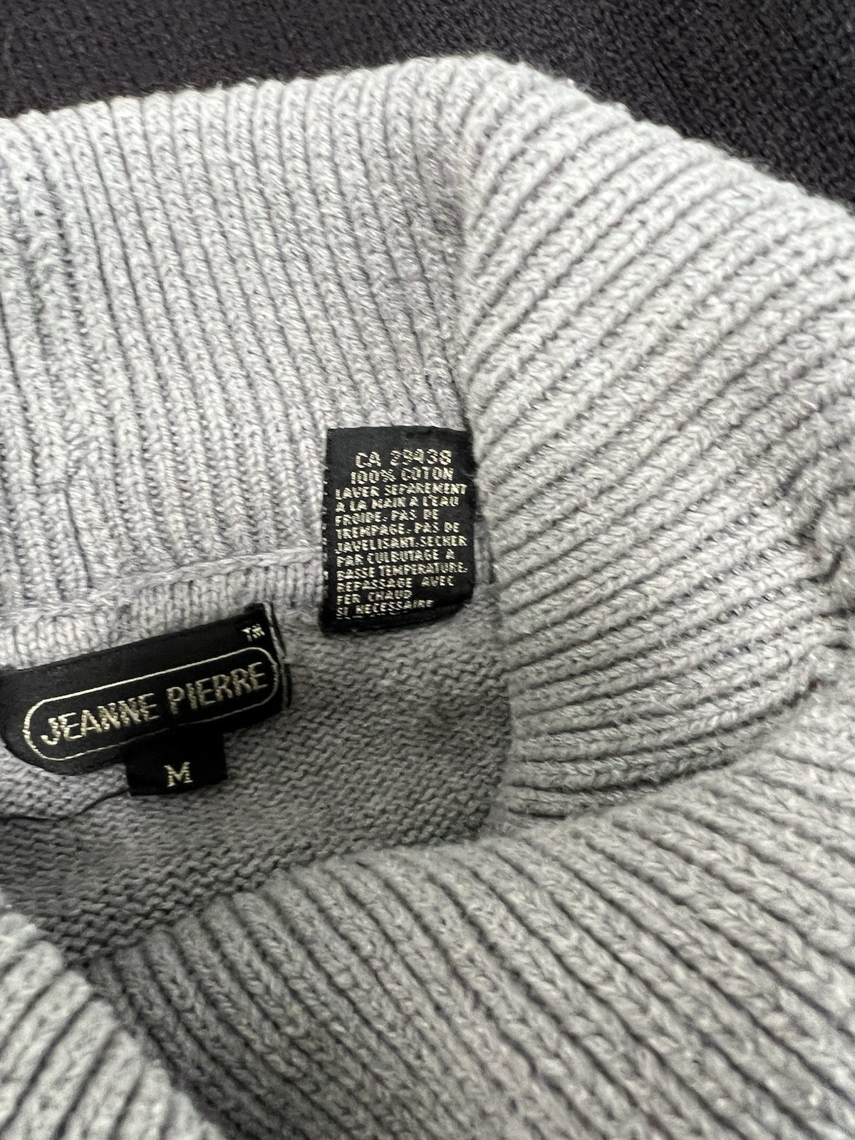 Jeanne Pierre Sweater Nordic Ski Prep Turtleneck 100% Cotton Black Gray Womens M