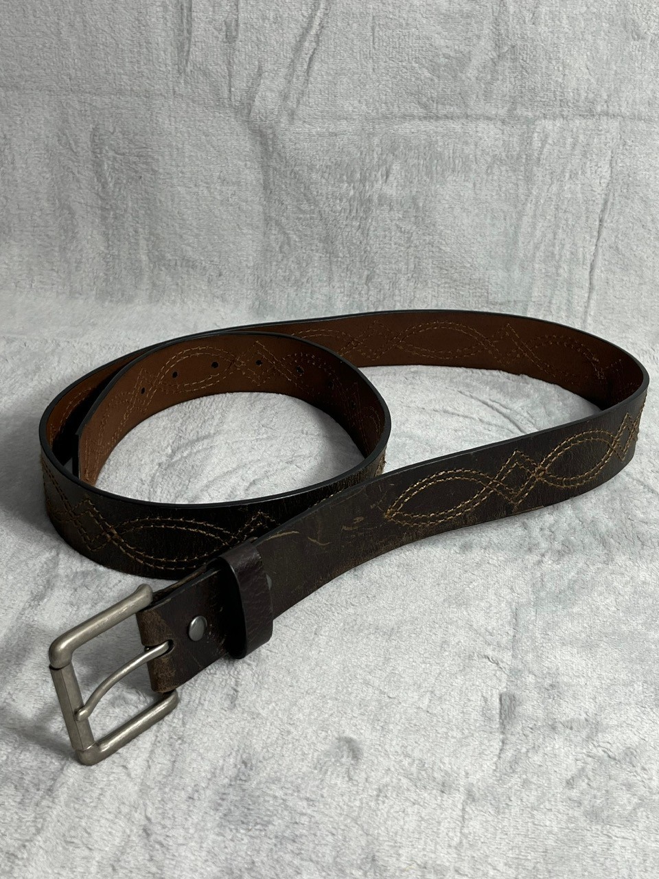 Wrangler Men’s Genuine Leather Belt Brown Western Stitch XL 42–44 USA
