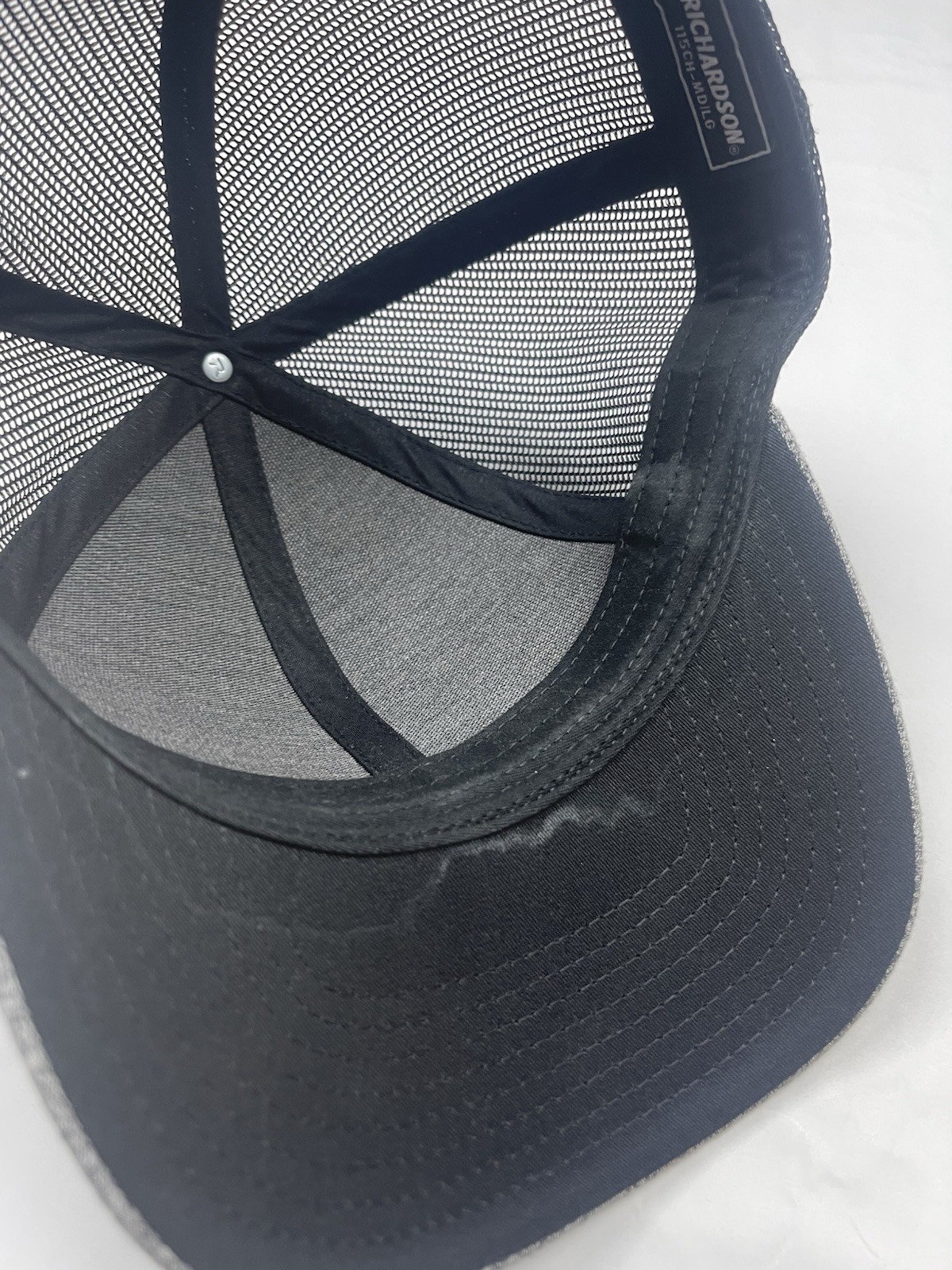 Richardson Trucker Hat Gray/Black Mesh Back Adjustable Bridger Built Patch