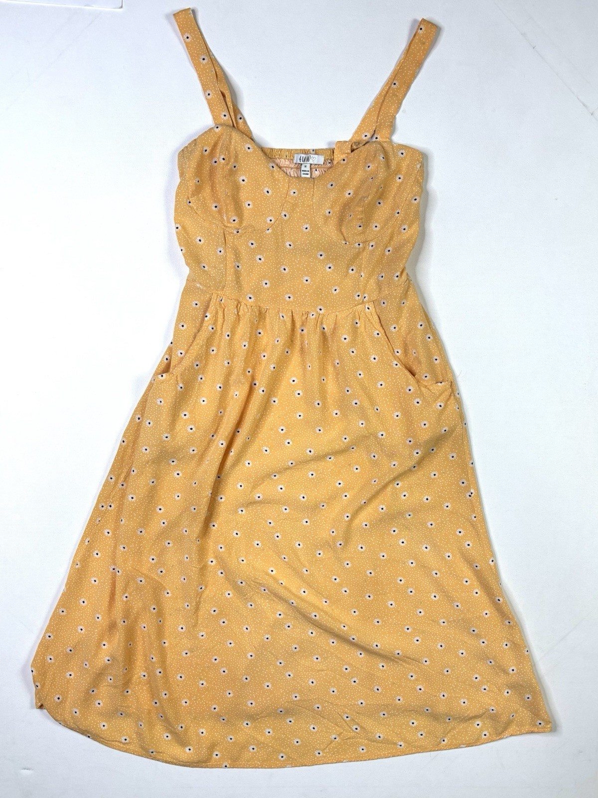 A.U.W Dress Women’s Medium Floral Orange Pockets Summer Sleeveless